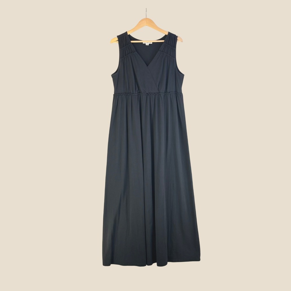 Maxi Dress Coldwater Creek 14 Black Cotton Modal Surplice Empire Floor Length